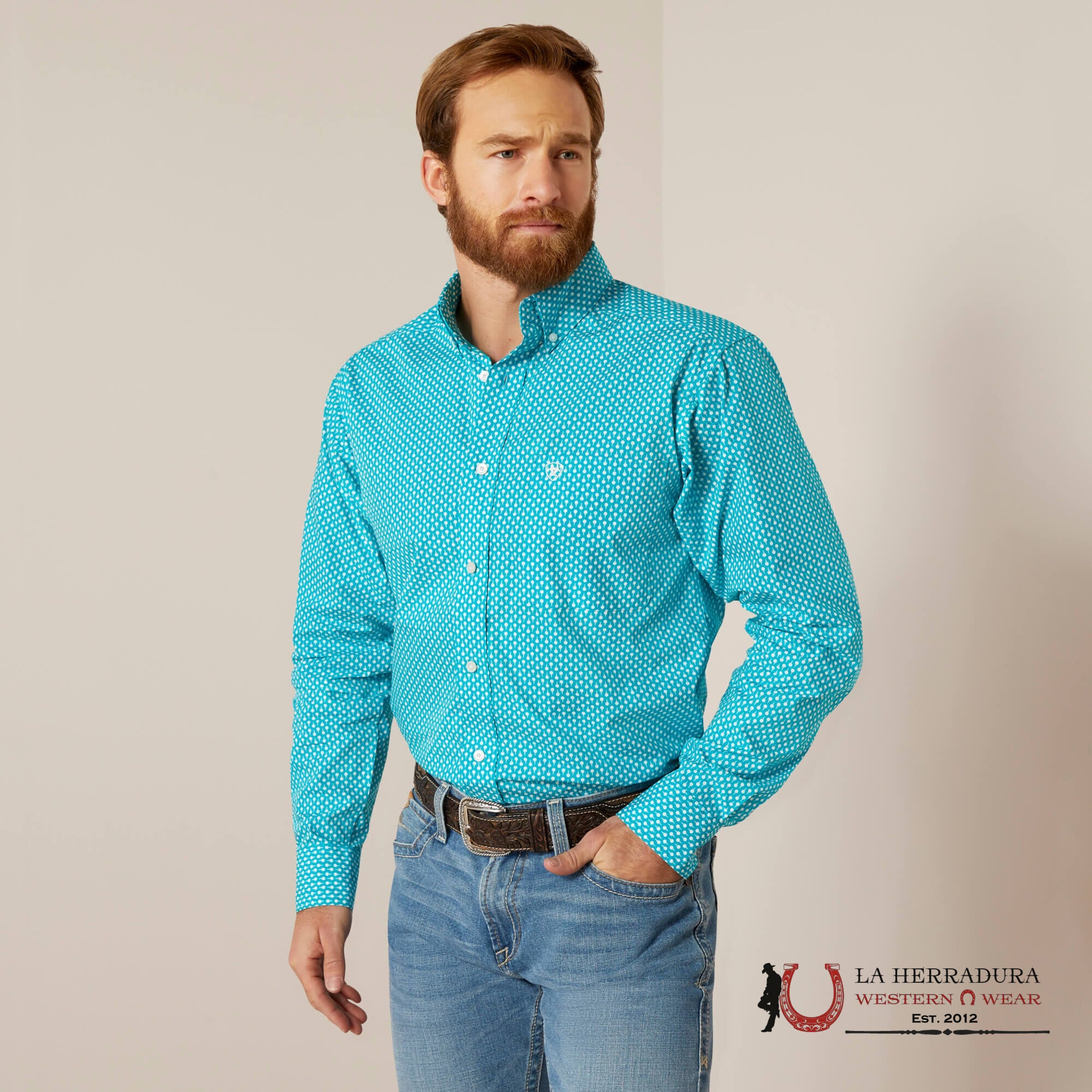 Ariat Blaine Fitted Long Sleeve Shirt Lanai Turquoise - 6193 Ropa Hombres