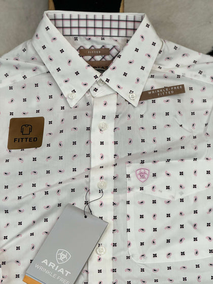 ARIAT BLAZE WHITE FITTED LONG SLEEVE SHIRT- 1475