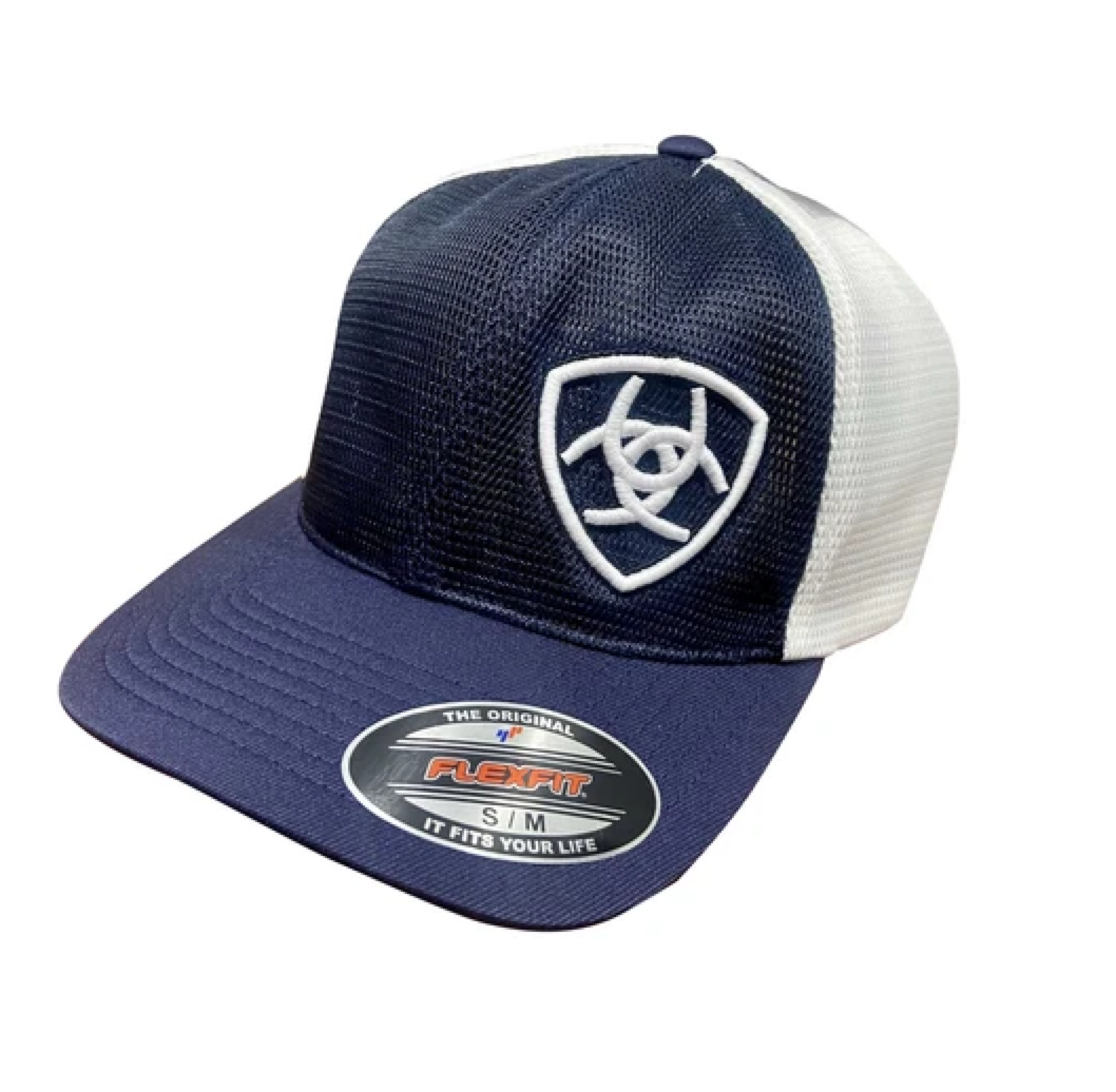 ARIAT BLUE W WHITE LOGO FLEXFIT CAPS MENS GORRAS HOMBRES