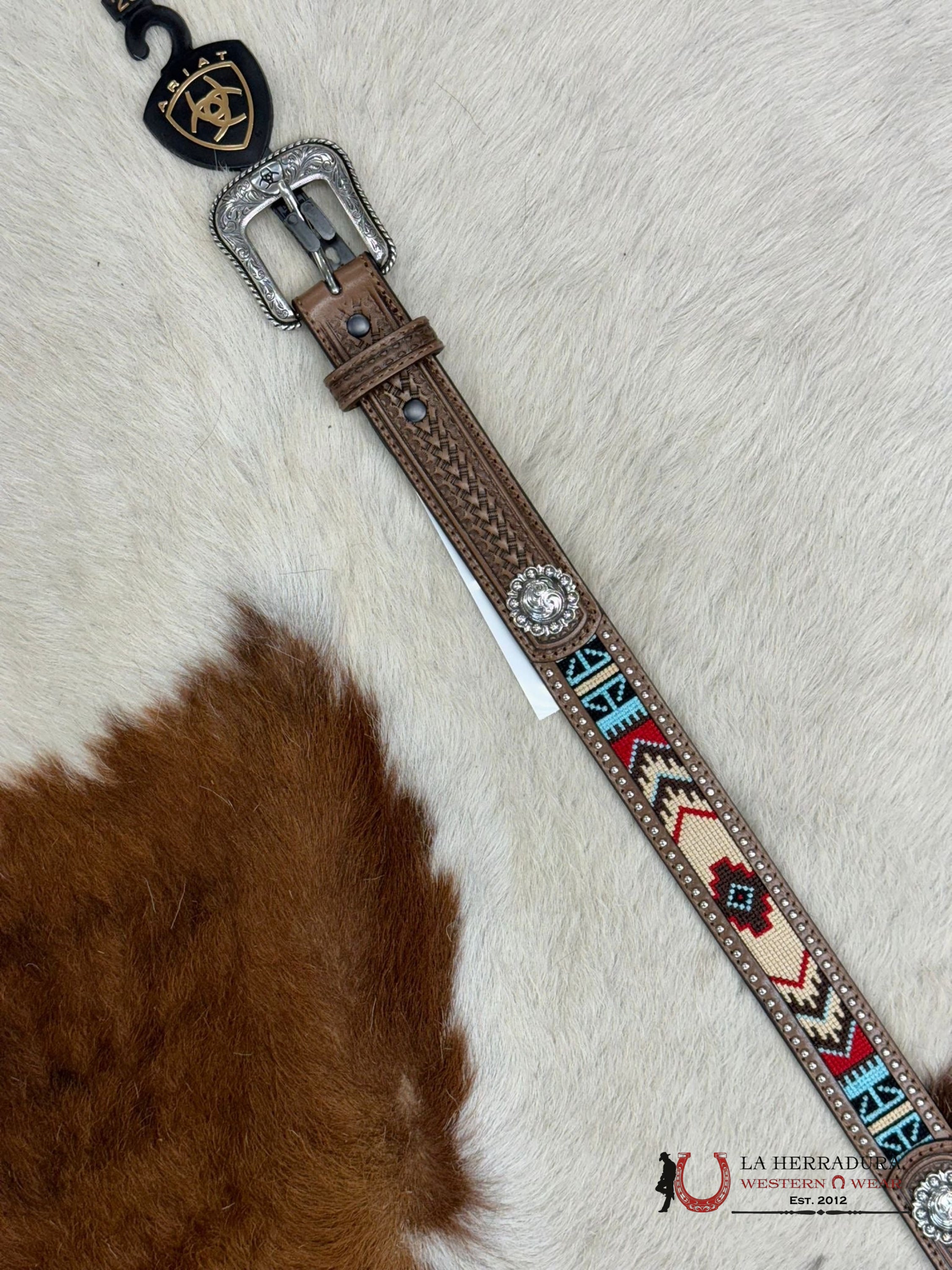 Ariat Boy Belt Grey Tan Red Aztec Multi Embellish Niños
