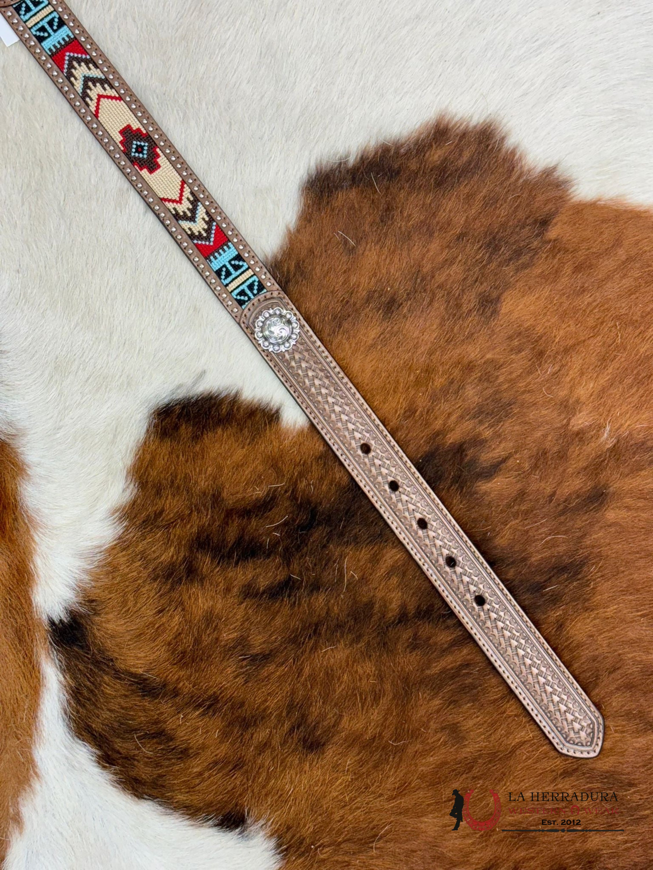 Ariat Boy Belt Grey Tan Red Aztec Multi Embellish Niños