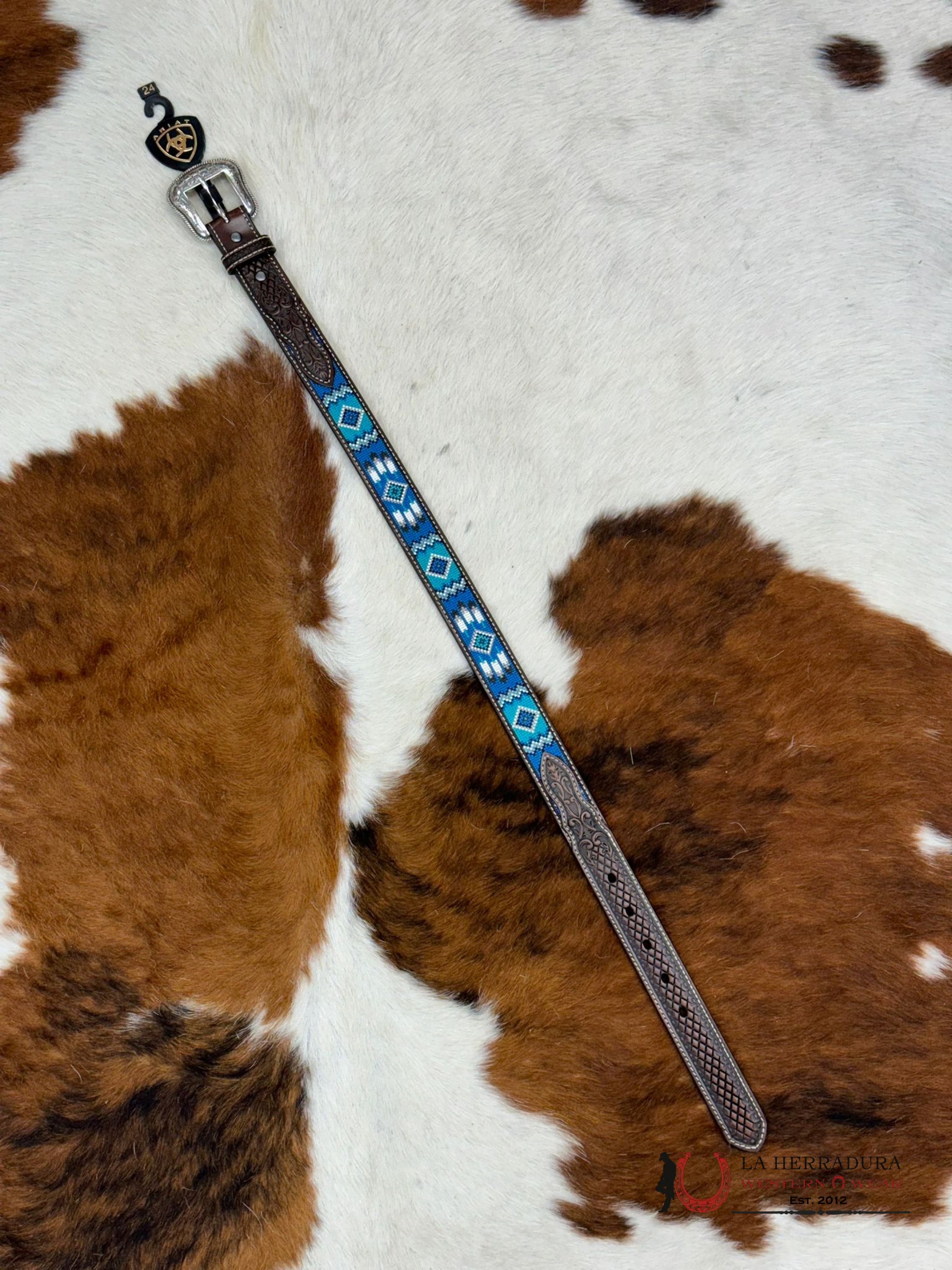 Ariat Boys Belt Silver Dark Brown Blues Stitched Niños