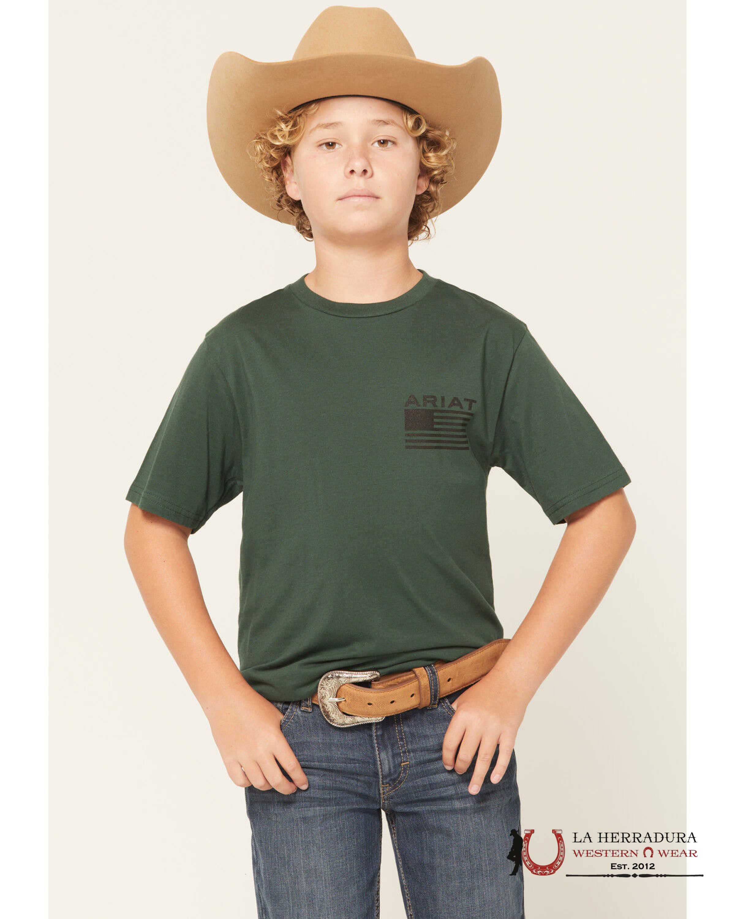 Ariat Boys Rustic Wood Flag SS Shirt Forest Green 10060398 NIÑOS