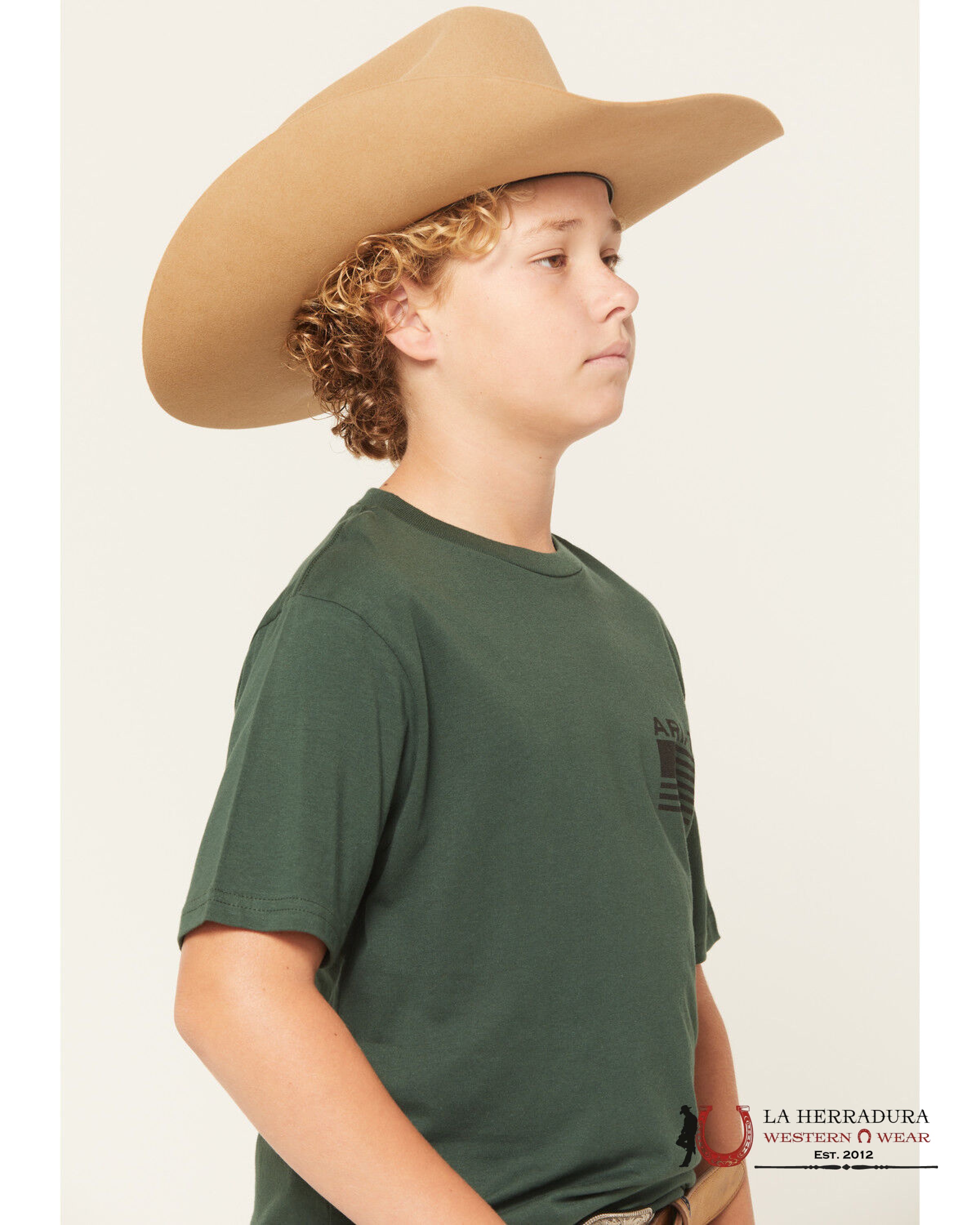 Ariat Boys Rustic Wood Flag SS Shirt Forest Green 10060398 NIÑOS