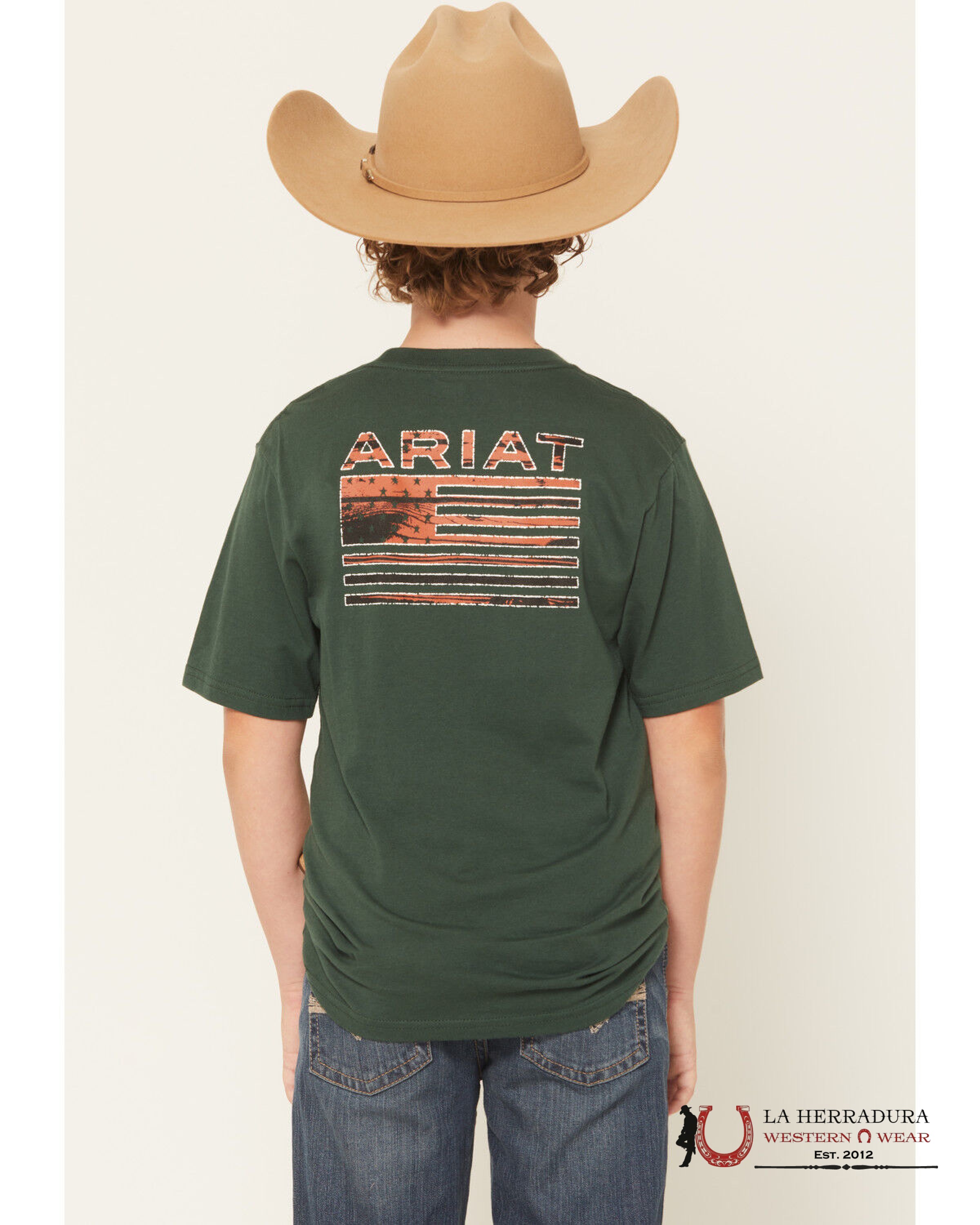 Ariat Boys Rustic Wood Flag SS Shirt Forest Green 10060398 NIÑOS