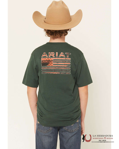 Ariat Boys Rustic Wood Flag SS Shirt Forest Green- 10060398