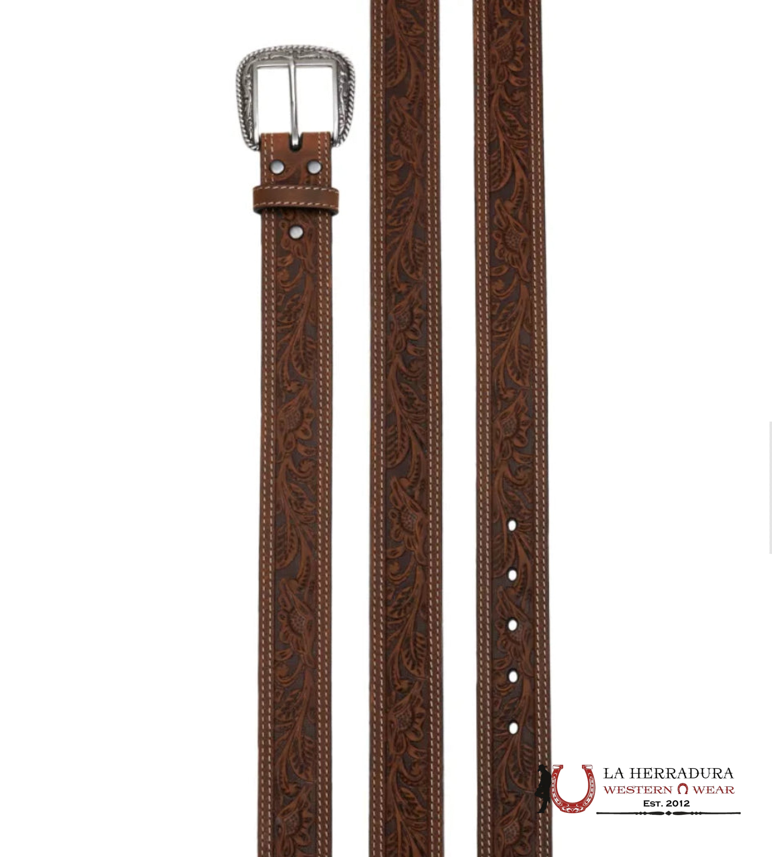 Ariat Brown Tooled Double Stitched Men’s Western Belt CINTURONES HOMBRES