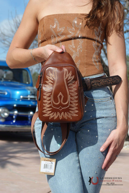 Ariat Brown With Stiching Crossbody Bag A770019702