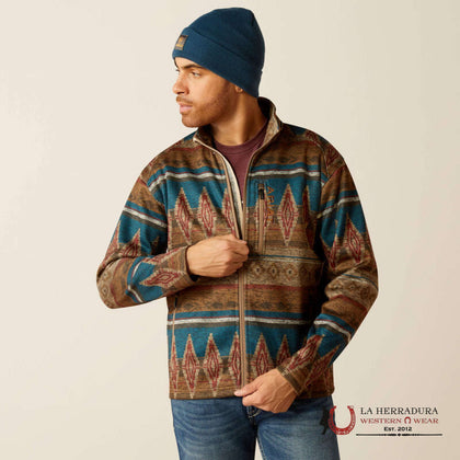 Ariat Caldwell Full Zip Men Sweater Oxford Tan Southwest Print 10052818