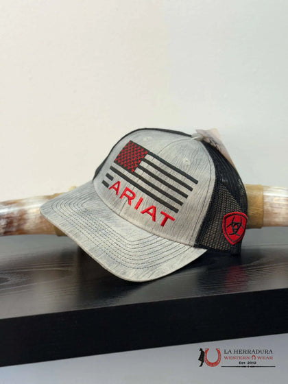 GORRA ARIAT JUVENIL GRIS CON ROJO