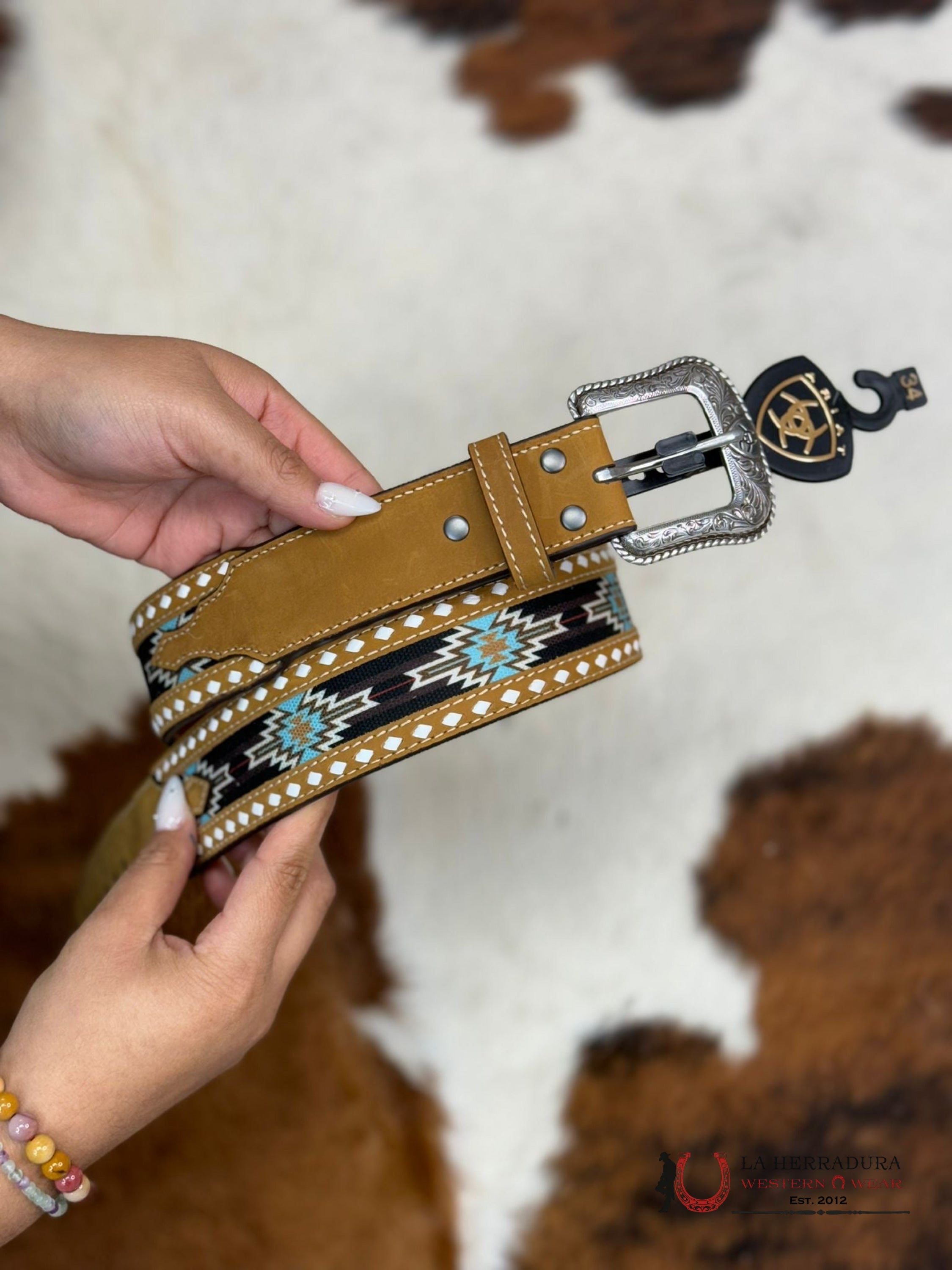 Ariat Cinturón Tan Multi Brown Aztec Cinturones Hombres