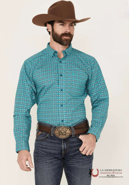 CAMISA DE MANGA LARGA AZUL JORDY CORTE CLÁSICO DE ARIAT - 10054697