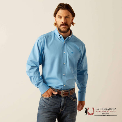 ARIAT CLASSIC FIT WRINKLE FREE SOLID BLUE LONG SLEEVE SHIRT - 10055278