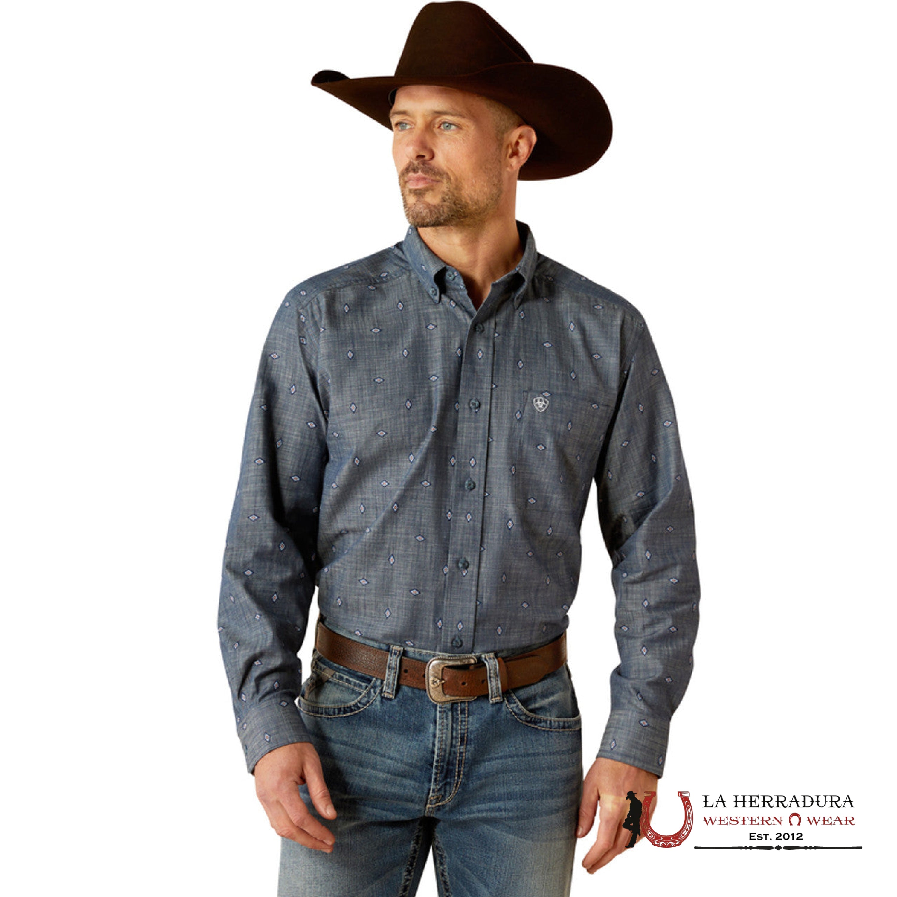 Ariat Classic Robert Chambray Blue Long Sleeve Shirt Ropa Hombres