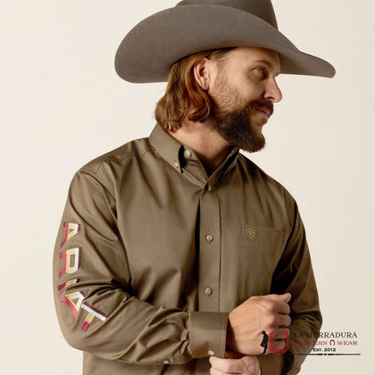 ARIAT CLASSIC TEAM LOGO  OLIVE GREE/ORANGE LONG SLEEVE SHIRT-10052824