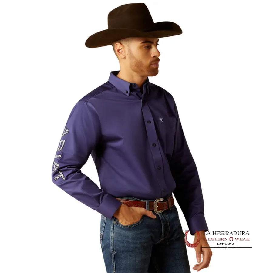 Ariat Classic Team Logo Twill Dark Blue Long Sleeve Shirt-2822 Ropa Hombres