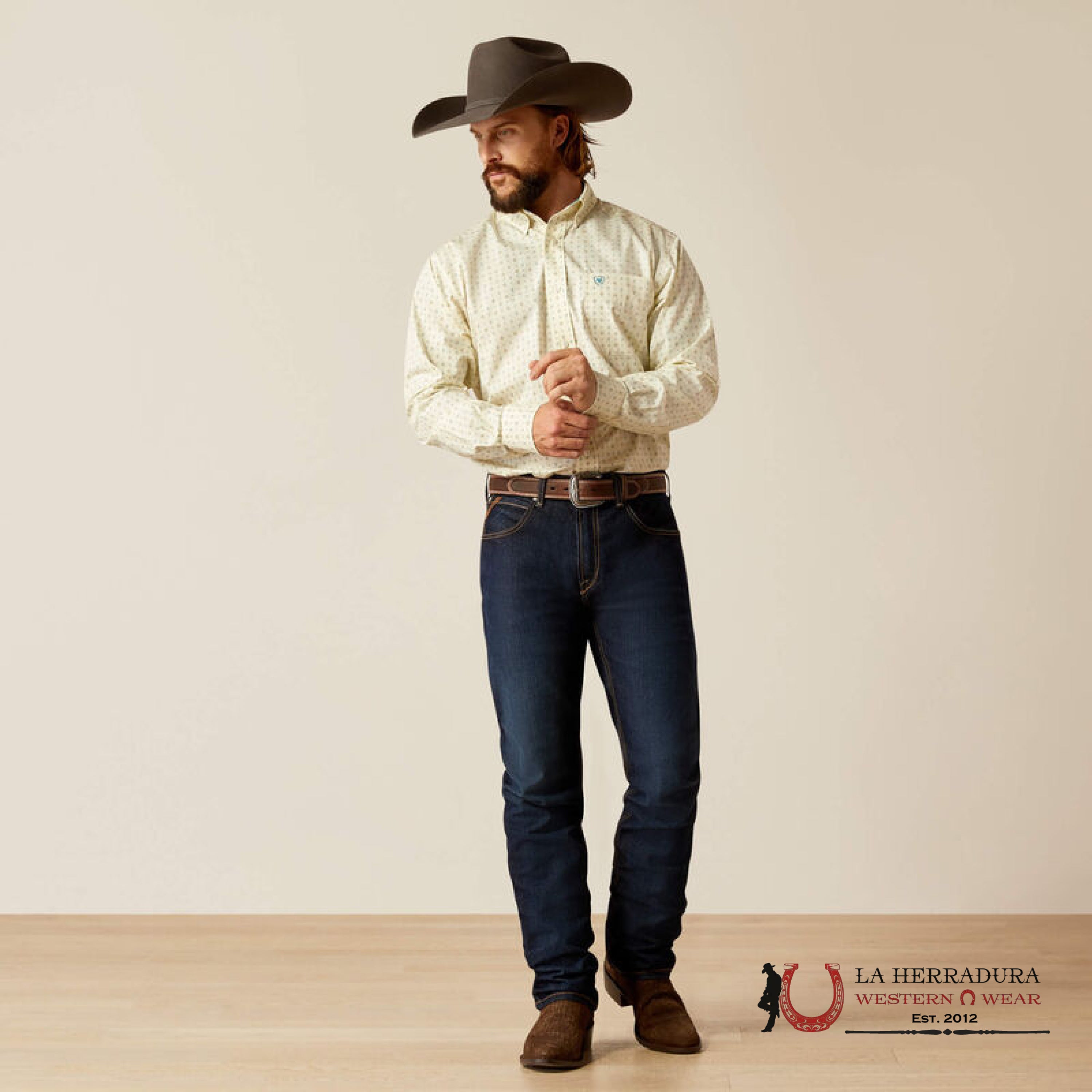 Ariat Classic Wt Griffin Cream Long Sleeve Shirt Ropa Hombres