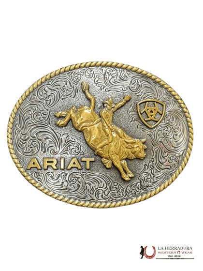 ARIAT COWBOY RIDING GOLD DETAILS ROUND BUCKLE