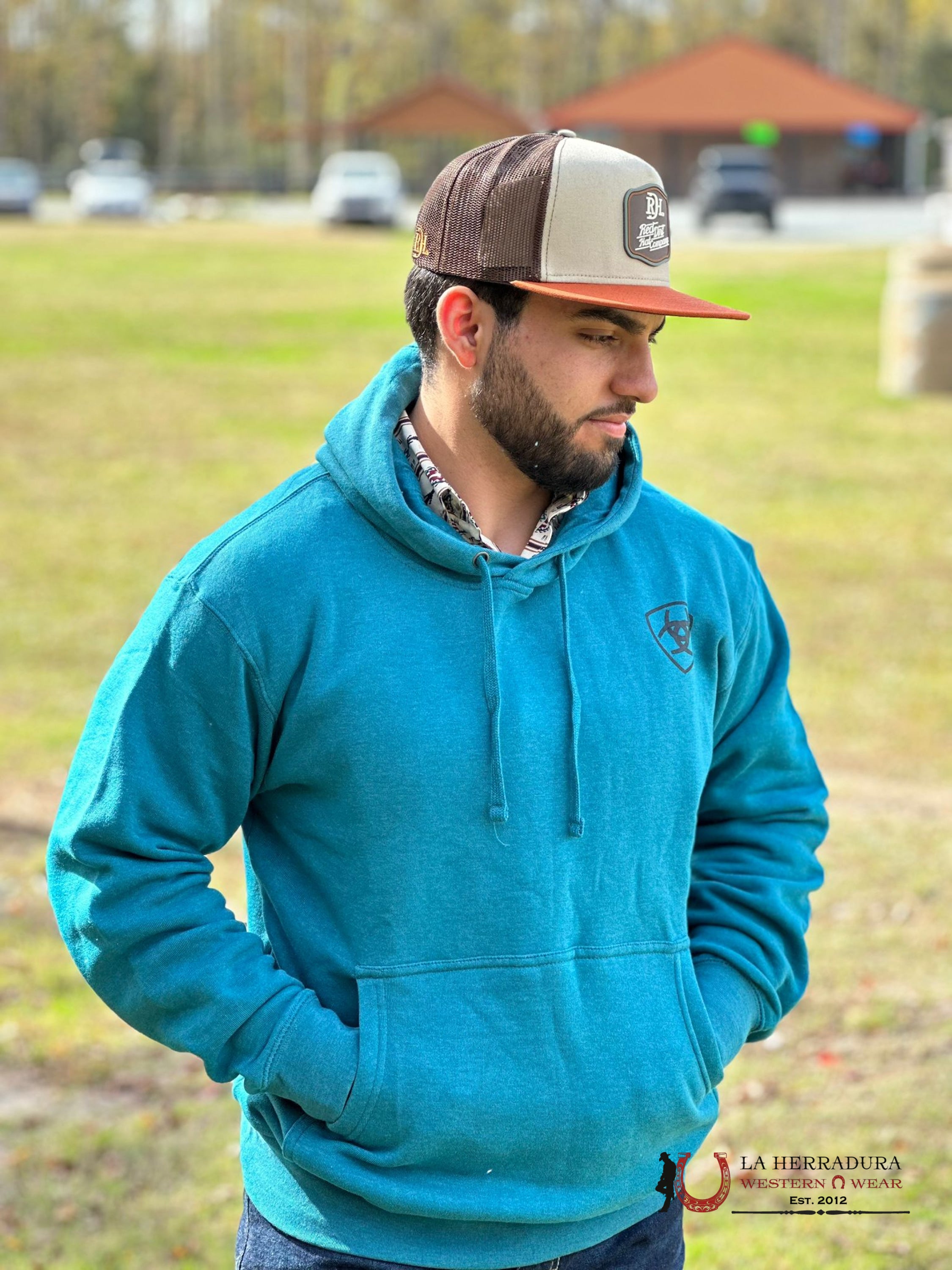 Ariat Desert Sun Hoodie Ocean Depths Heather Ropa Hombres