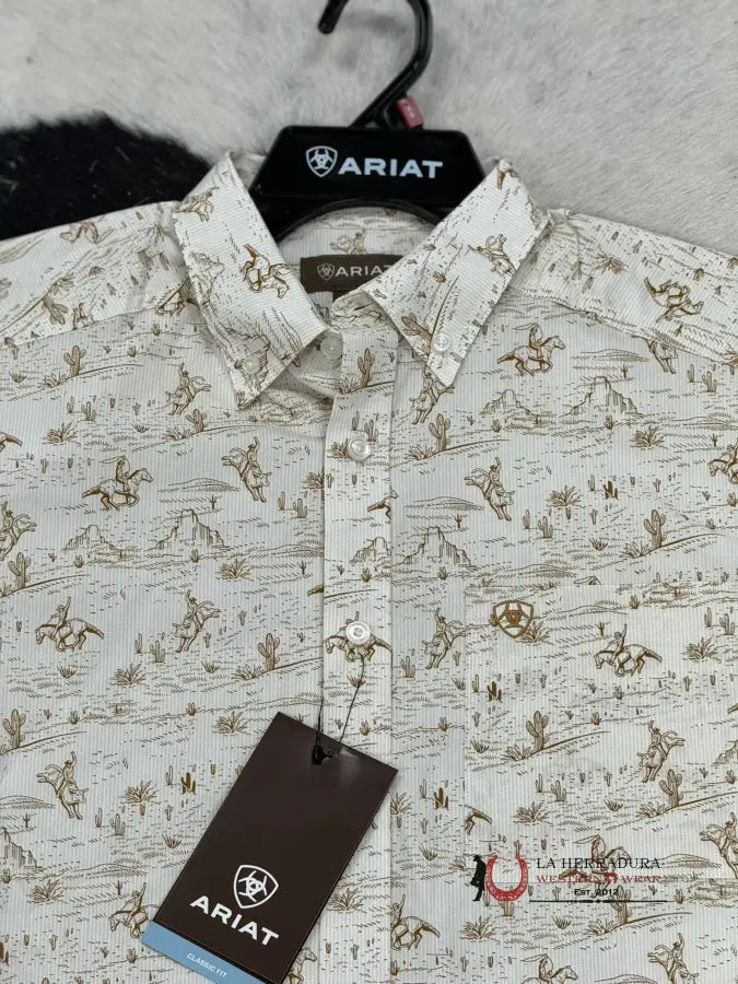 Ariat Edison Tan Print Short Sleeve Shirt Ropa Hombres