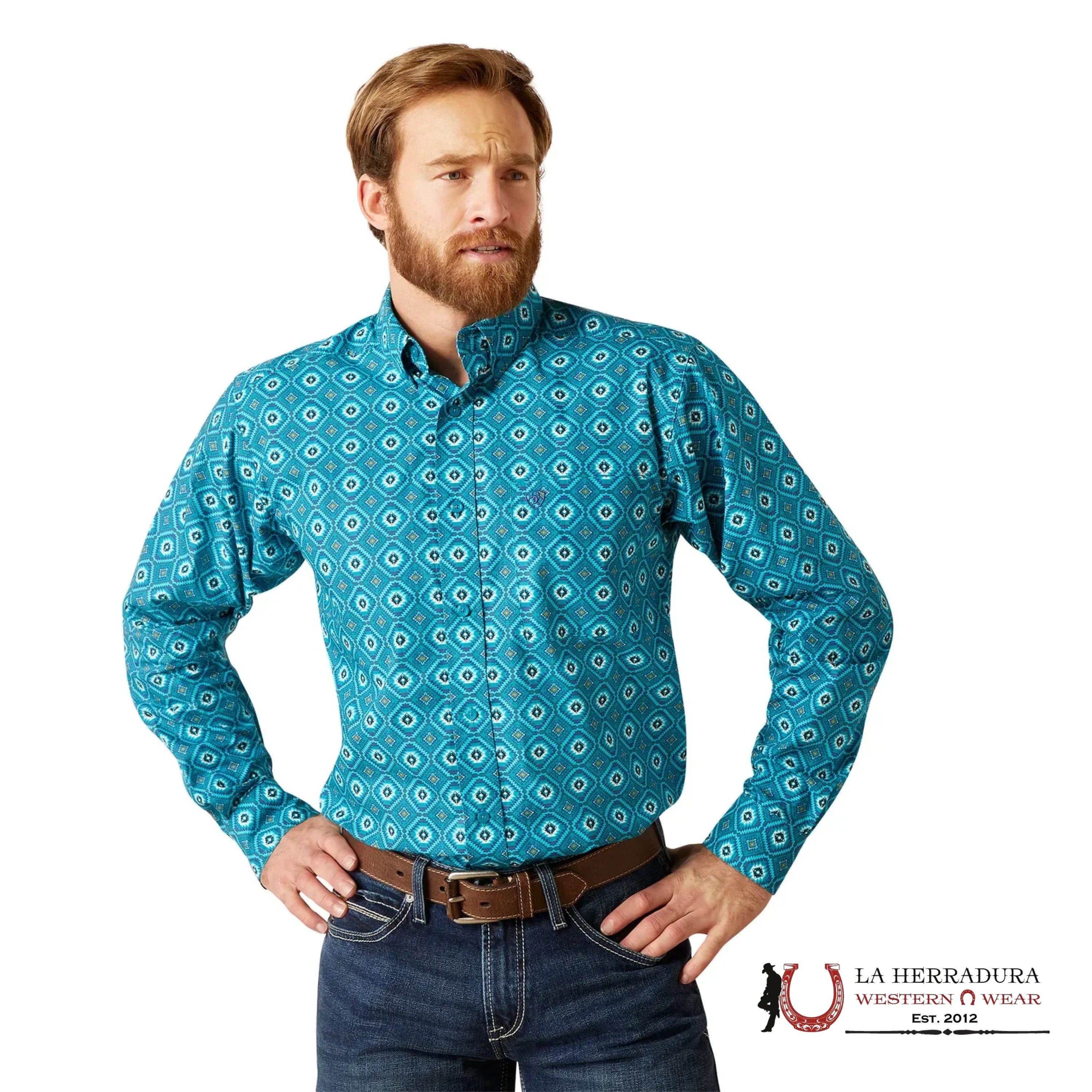 Ariat Fitted Bruno Lanai Turquoise 10046194 ROPA HOMBRES