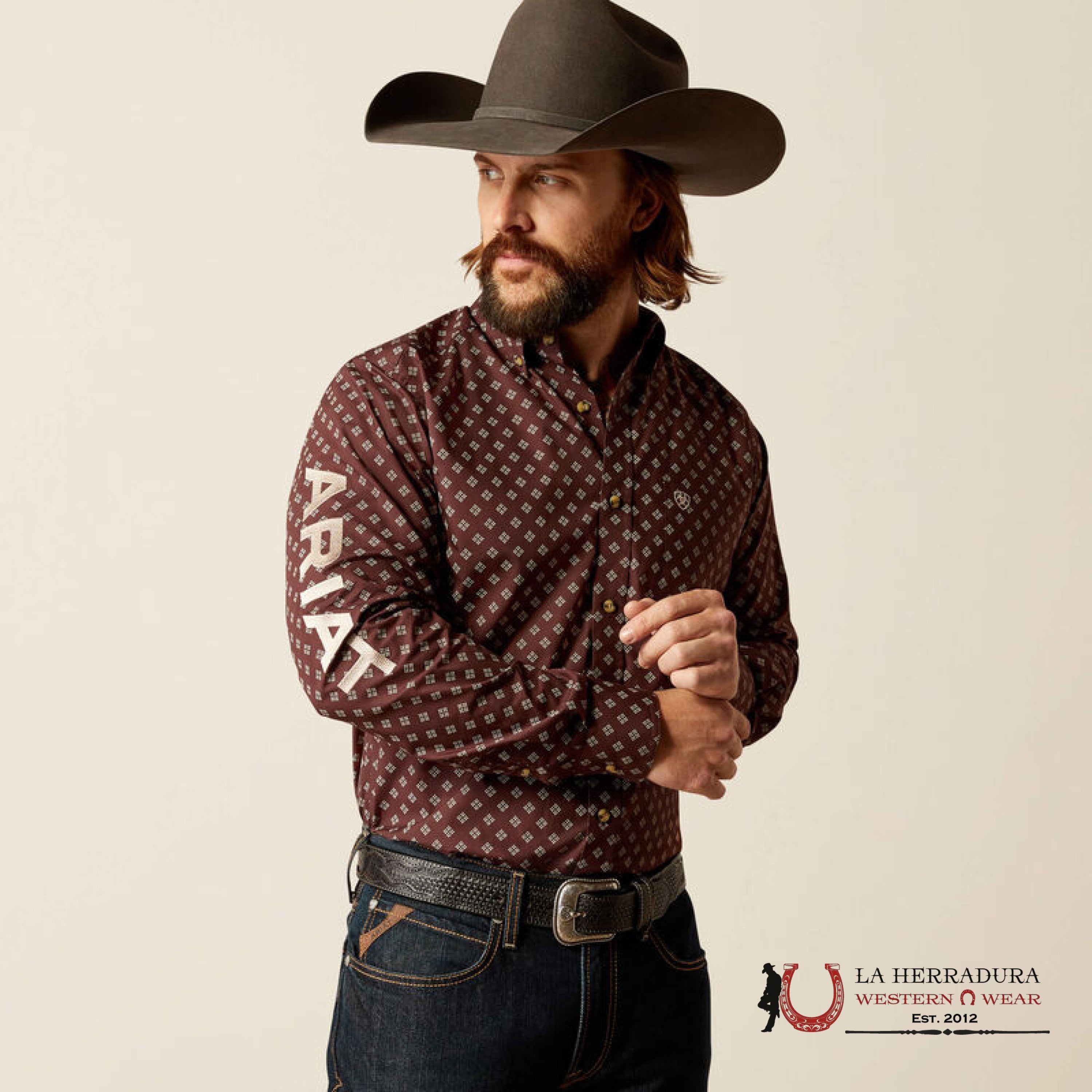 Ariat Fitted Kden Brown / Tan Long Sleeve Shirt-2628 Ropa Hombres