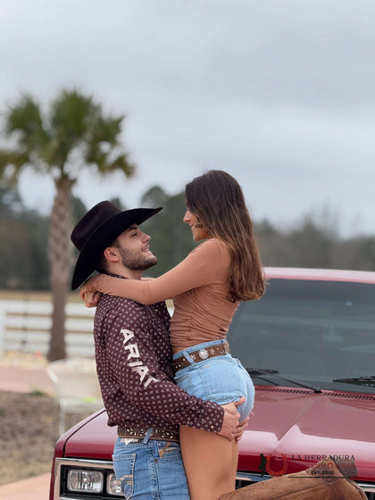 ARIAT FITTED KOEN BROWN / TAN LONG SLEEVE SHIRT-10052628