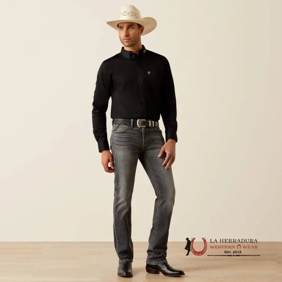 Ariat Fitted Team Logo Twill Long Sleeve Shirt Black/Grey - 5406 Ropa Hombres