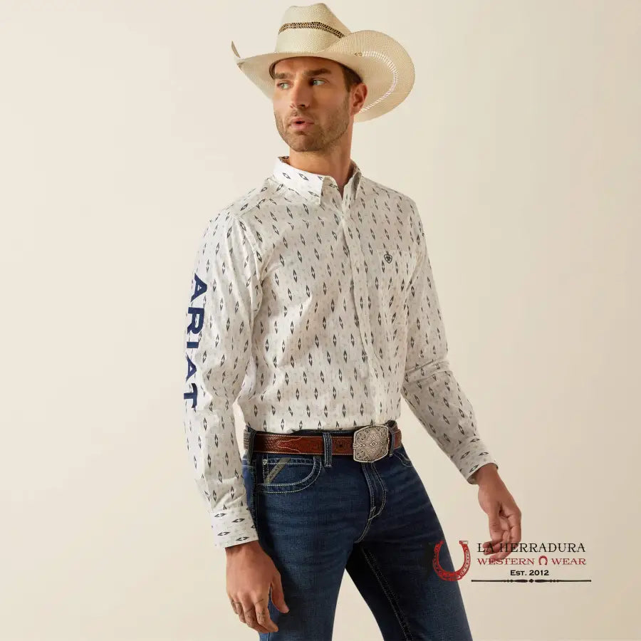 Ariat Fitted Team Perkins Long Sleeve Shirt White/Navy -4728 Ropa Hombres