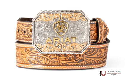 ARIAT FLORAL TAN EMBOSSED BUCKLE - ACCESSORIES BELT MEN - A1042208
