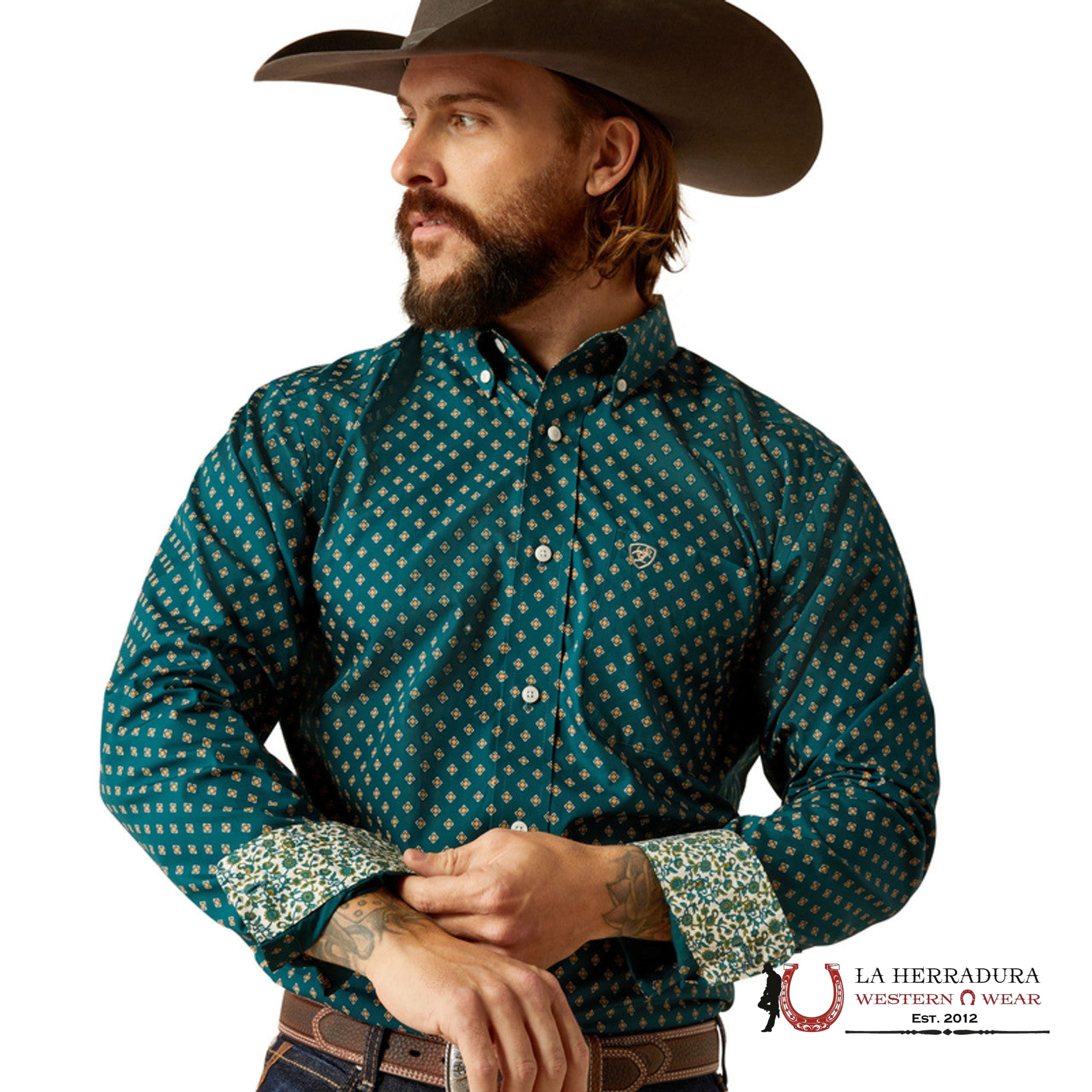 Ariat Futted Grover Deep Teal Long Sleeve Shirt - 2382 Ropa Hombres