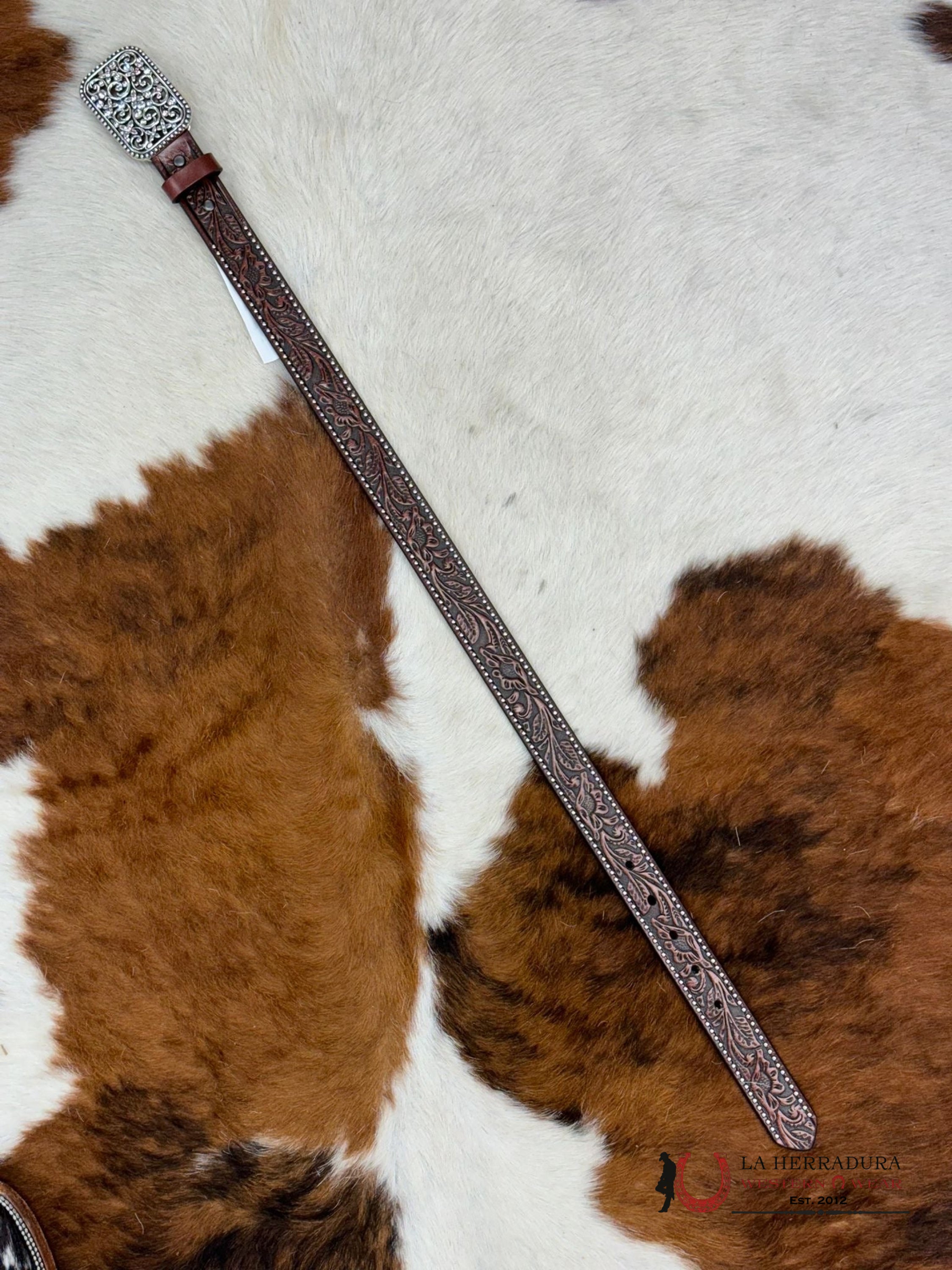 Ariat Girl Belt Dark Brown Hand Tooled Embellish Buckle Niños