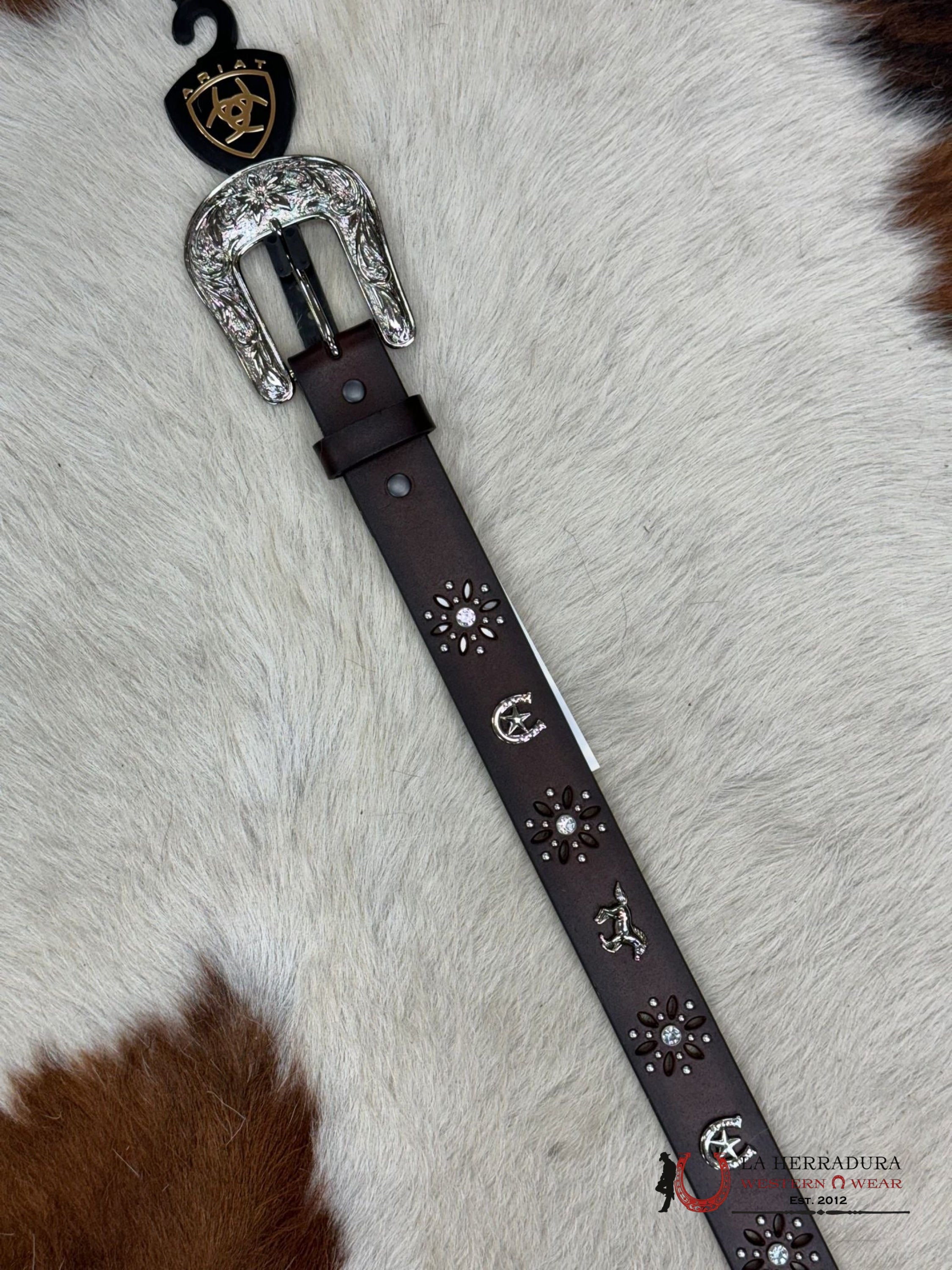 Ariat Girl Belt Pecan Western Embellish Flower Buckle Niños