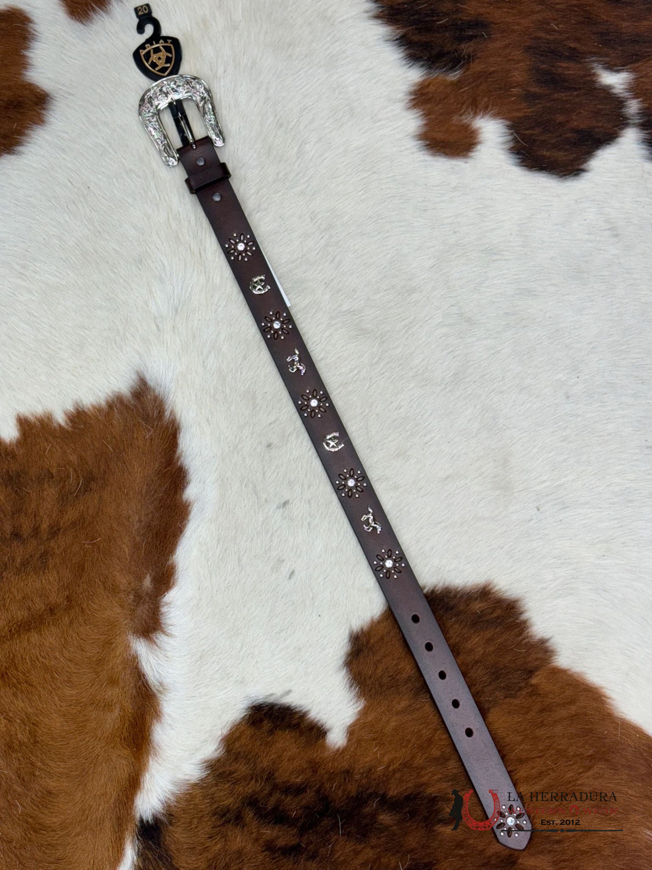 Ariat Girl Belt Pecan Western Embellish Flower Buckle Niños