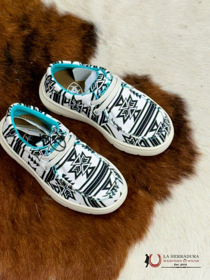 ARIAT GIRLS HILO STARK SOUTHWEST WHITE AZTEC SHOES