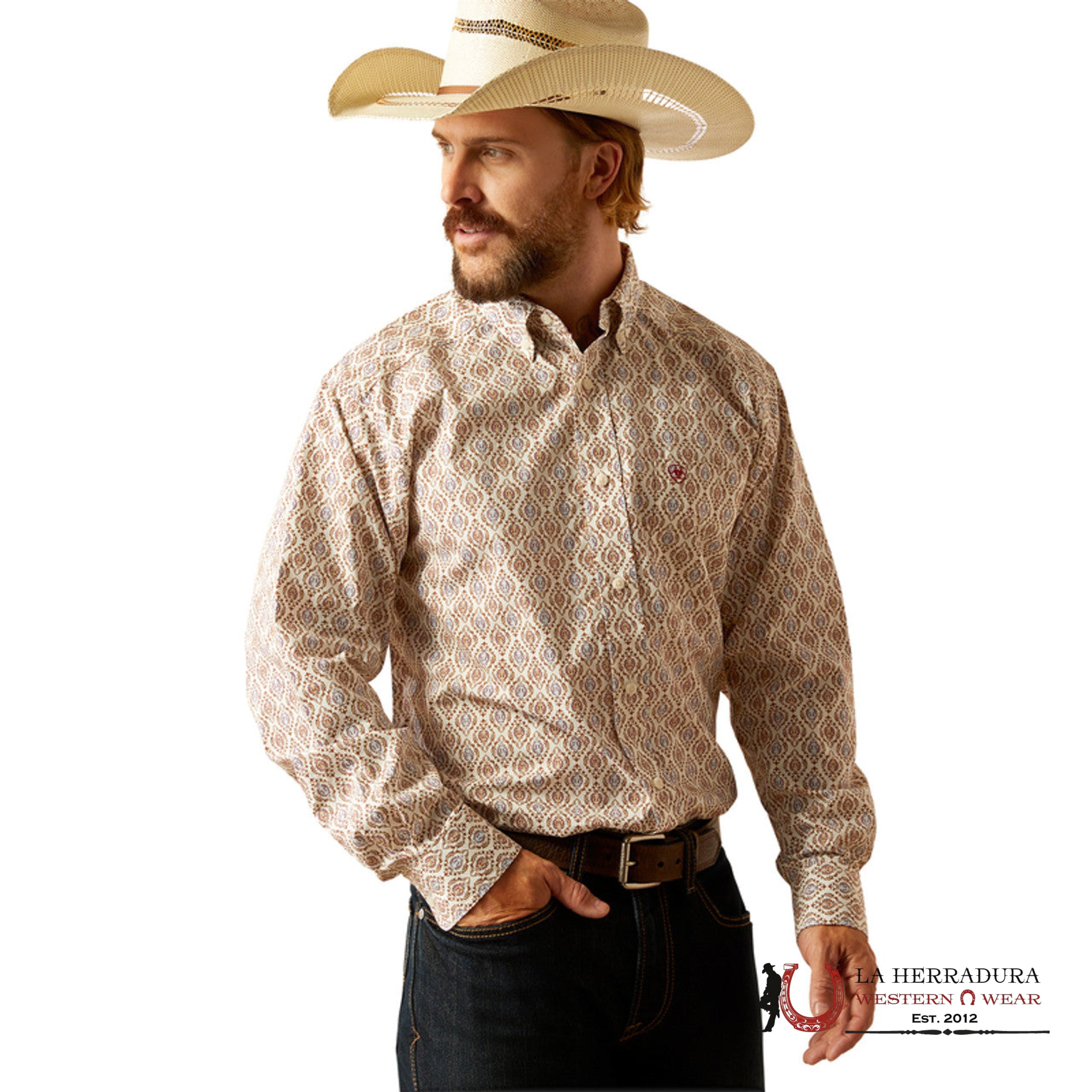 ARIAT GREELY LONG SLEEVE SHIRT BRICK CLASSIC FIT - 4646 ROPA HOMBRES