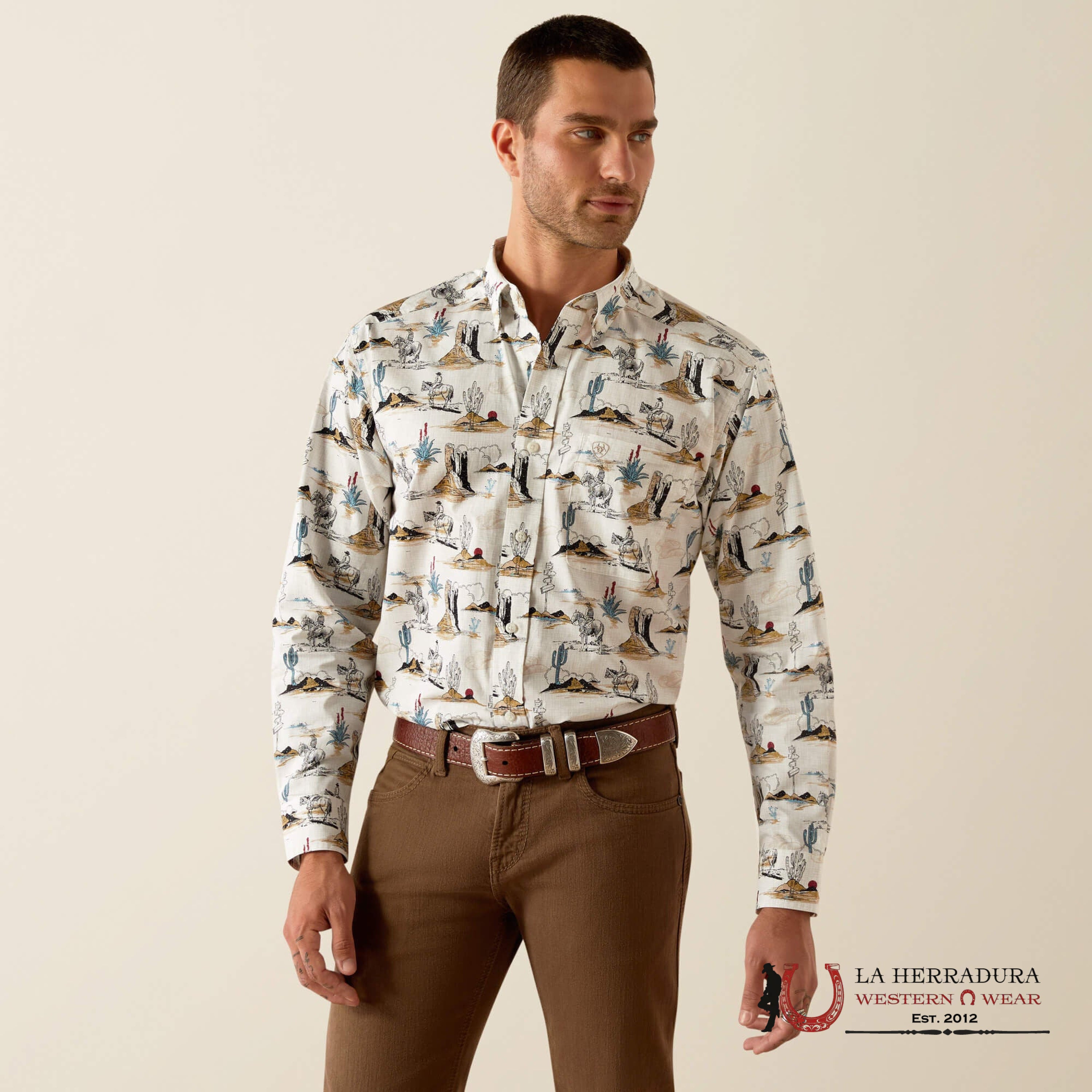 Ariat Gunder Long Sleeve Classic Fit Shirt Off White - 4644 Ropa Hombres