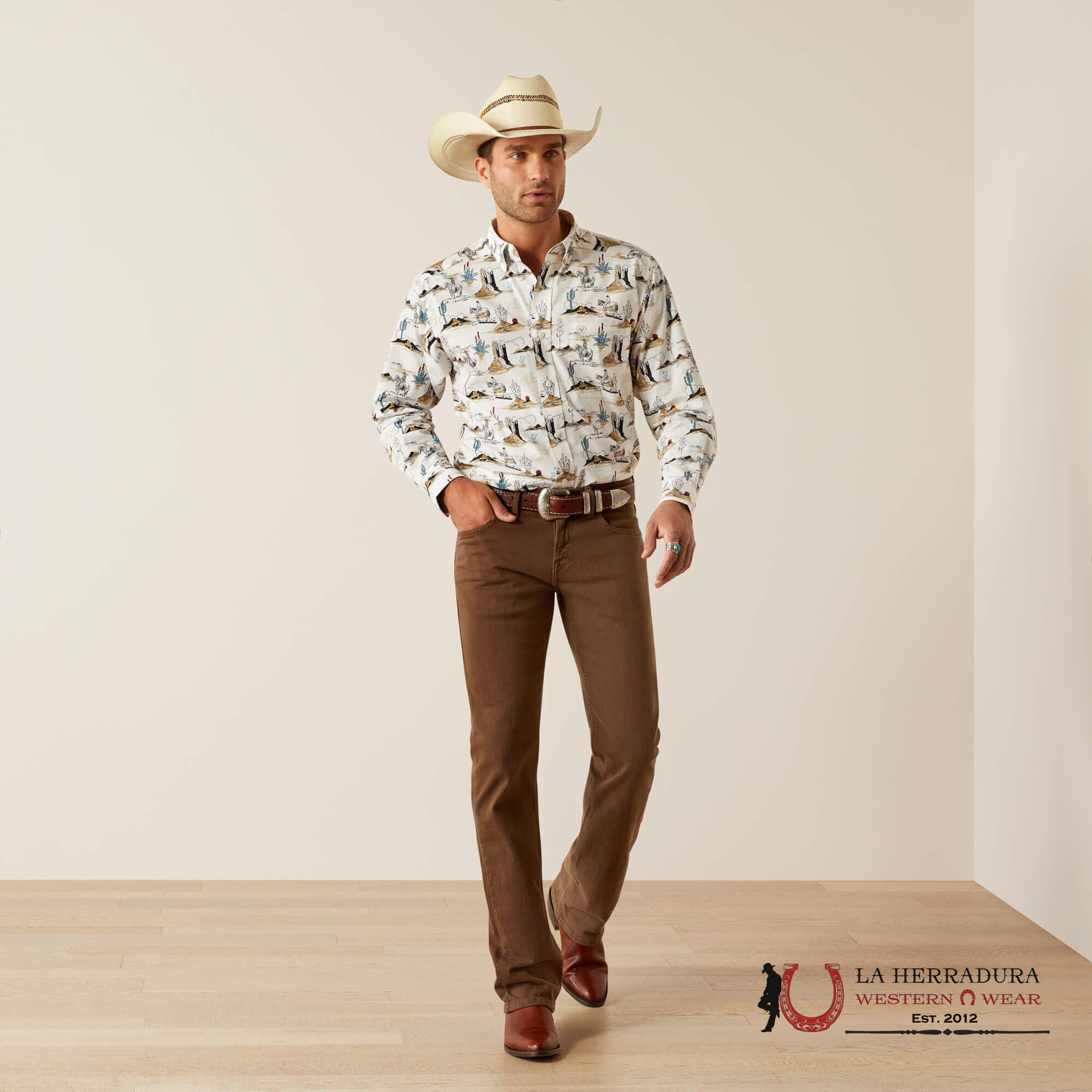 Ariat Gunder Long Sleeve Classic Fit Shirt Off White - 4644 Ropa Hombres