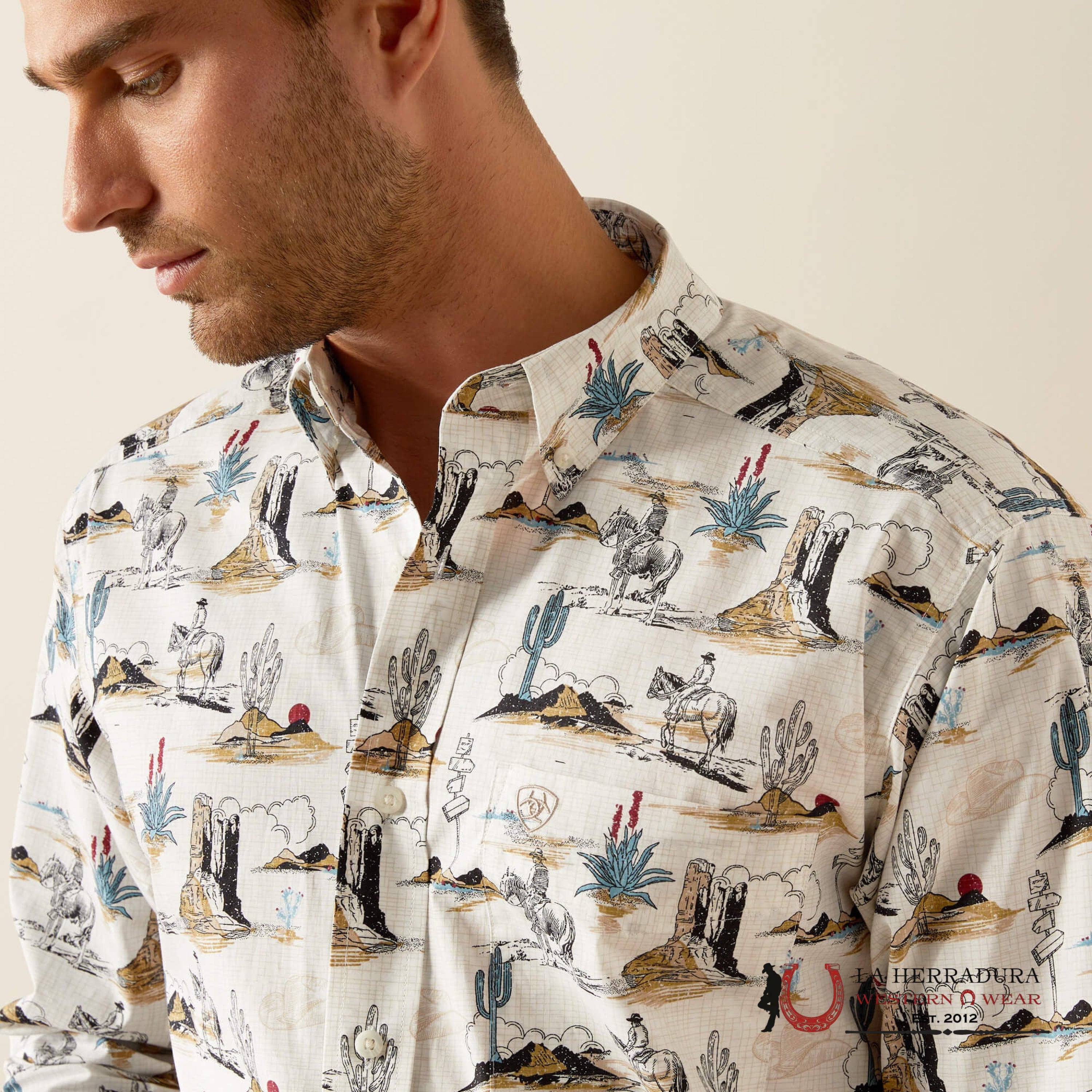 Ariat Gunder Long Sleeve Classic Fit Shirt Off White - 4644 Ropa Hombres