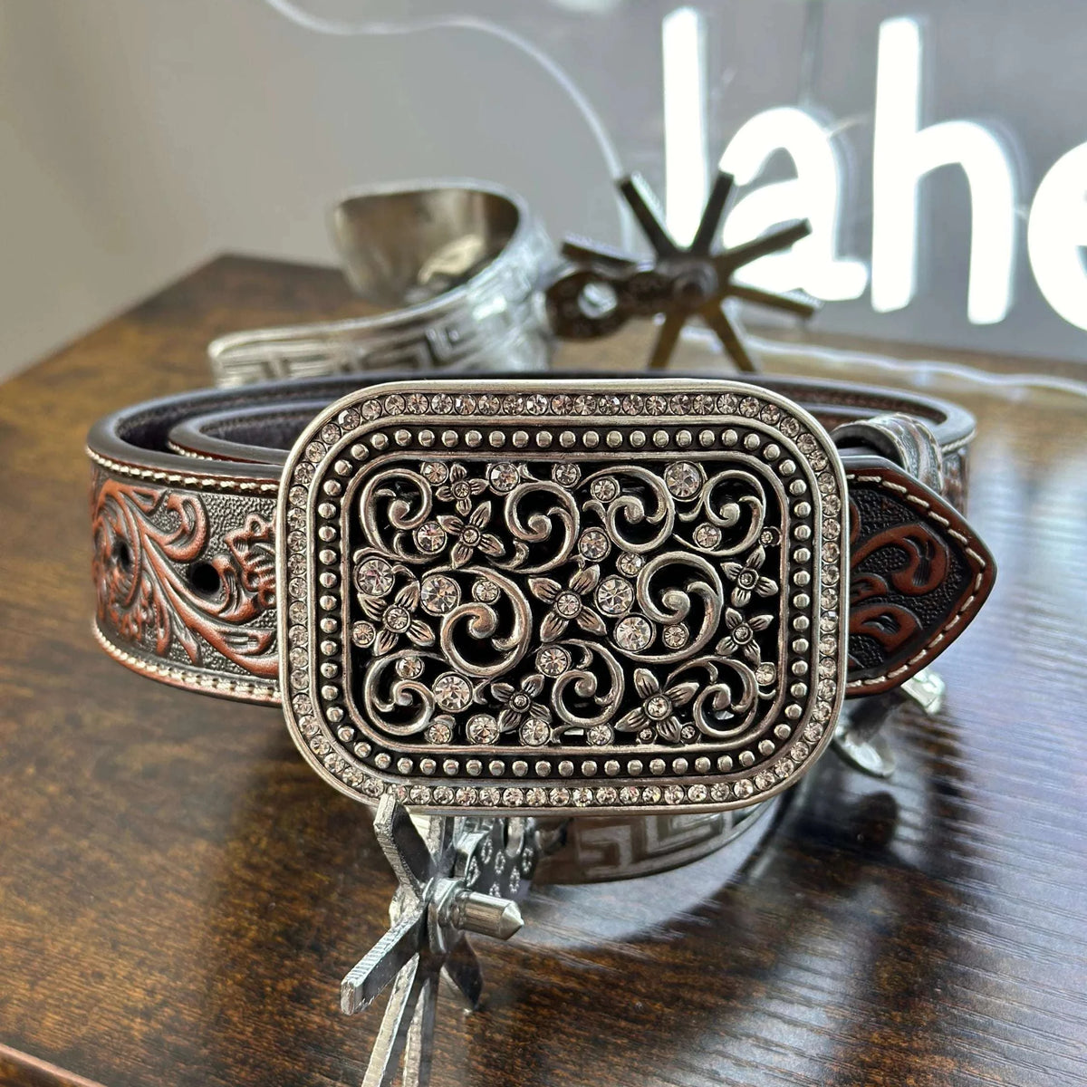 Y2K Ariat Leather Belt Leather Embellished Silver Buckle ARIAT Men main image 2