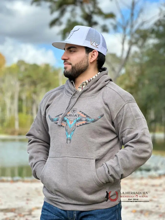 Ariat Horns Southwest Hoodie Medium Grey Heather Ropa Hombres