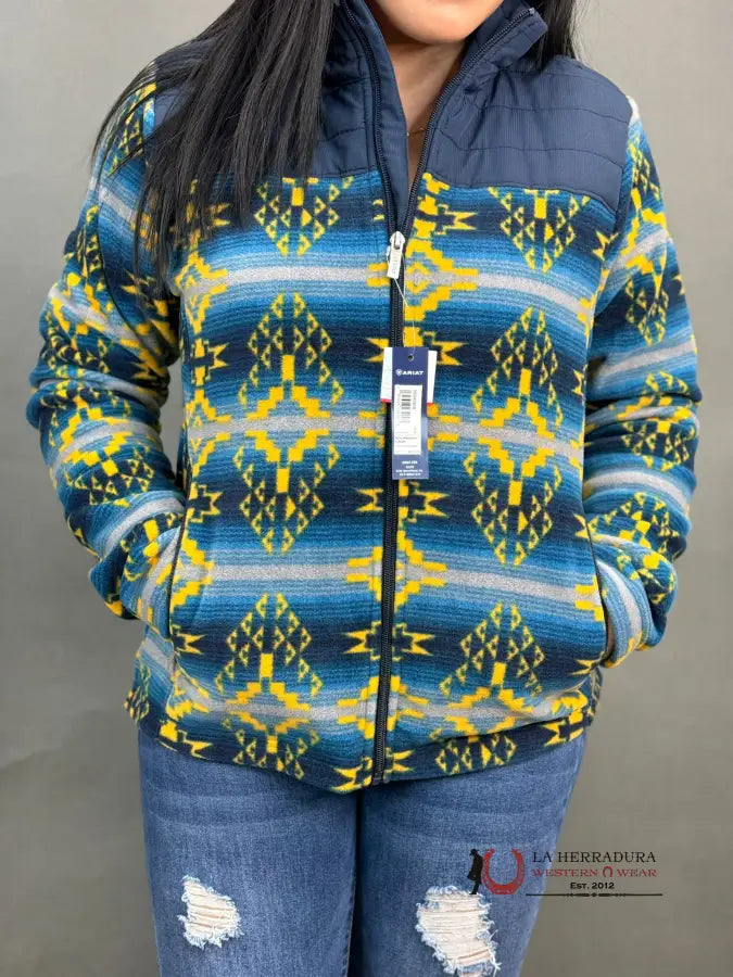 Ariat Jacket Real Prescott Fleece Navi/Yellow Print Ropa Mujeres