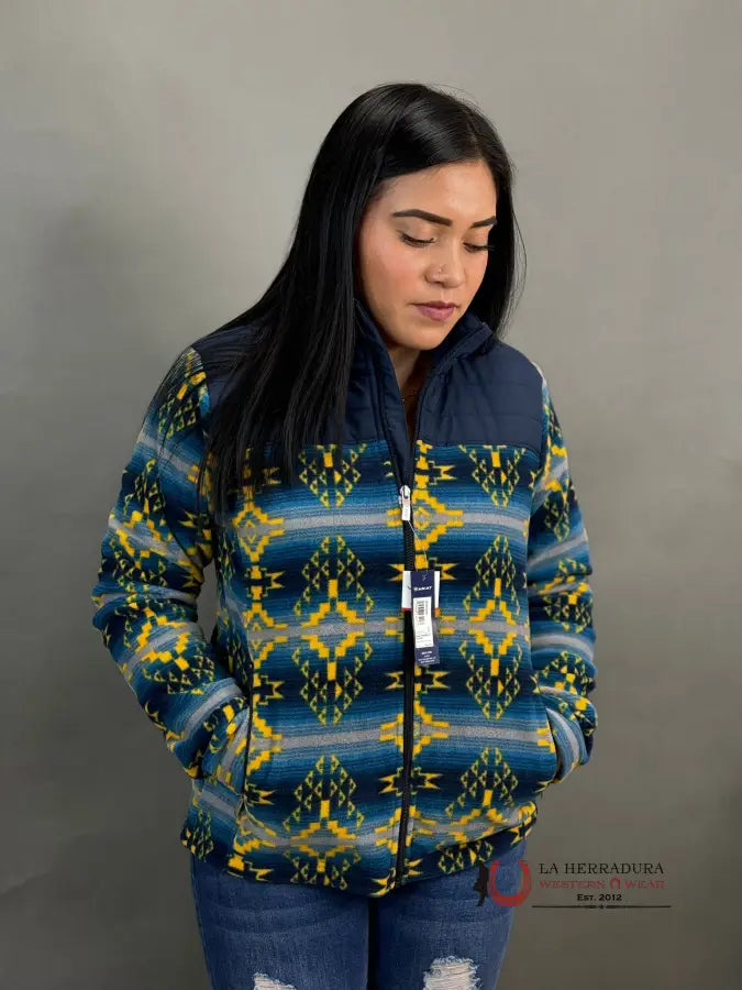 Ariat Jacket Real Prescott Fleece Navi/Yellow Print Ropa Mujeres