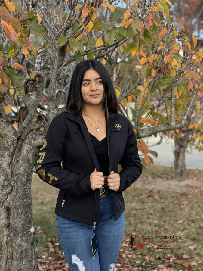 Ariat Jacket Softshell Black & Gold Team Logo Ropa Mujeres