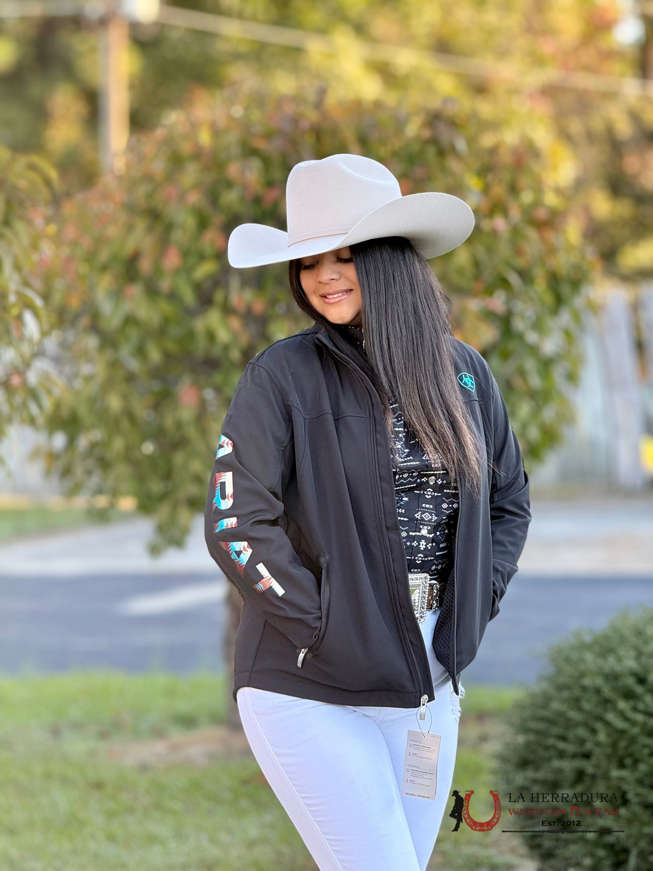 Ariat Jacket Team Logo Black Serrano Southwest Print Womens Ropa Mujeres