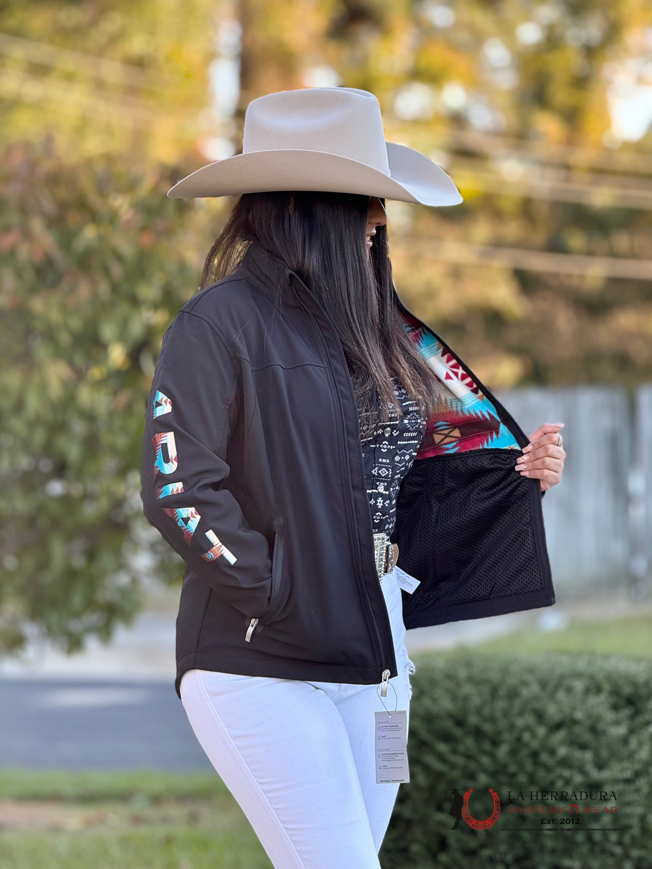 Ariat Jacket Team Logo Black Serrano Southwest Print Womens Ropa Mujeres