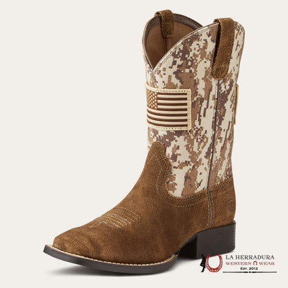 ARIAT KIDS PATRIOT ANTIQUE MOCHA WASHED SWADE/SAND CAMO -10019913