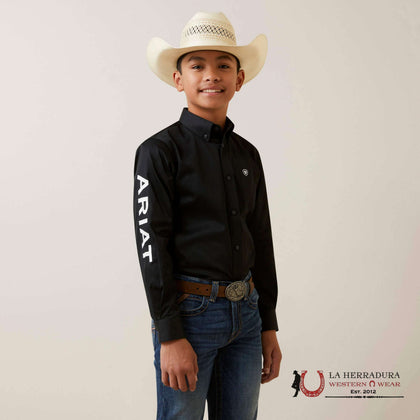 CAMISA ARIAT PARA NIÑOS -MANGA LARGA Sarga NEGRO/BLANCO CON LOGOTIPO DE EQUIPO 10045426