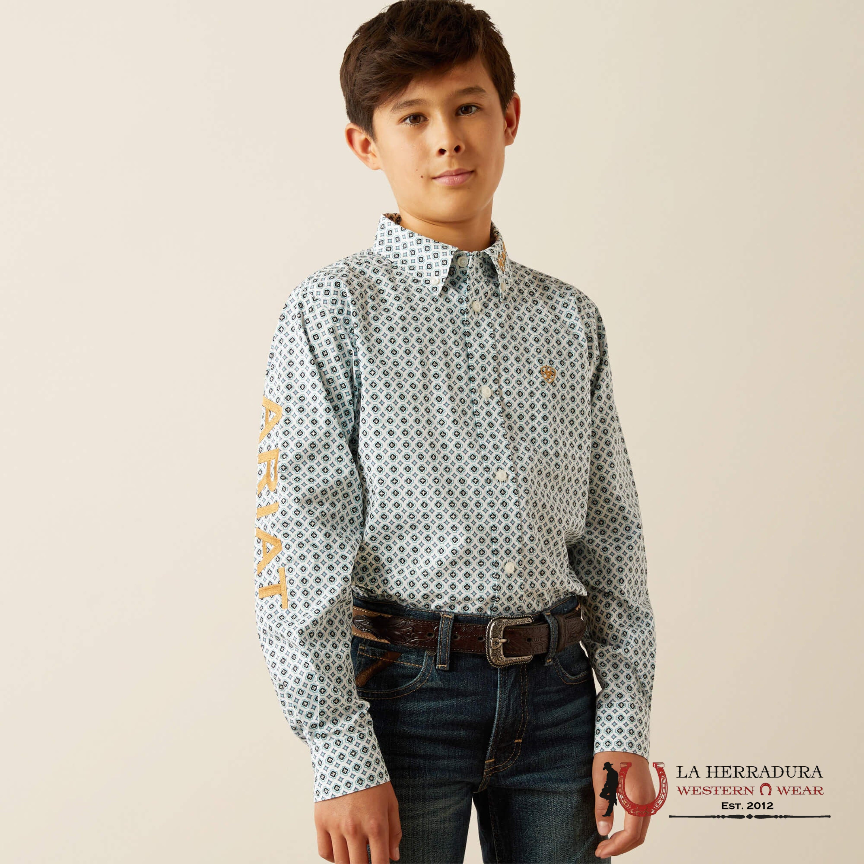 ARIAT KIDS SHIRT -BOYS BLUE/BROWN TEAM FRANKLIN LS 10058719 NIÑOS