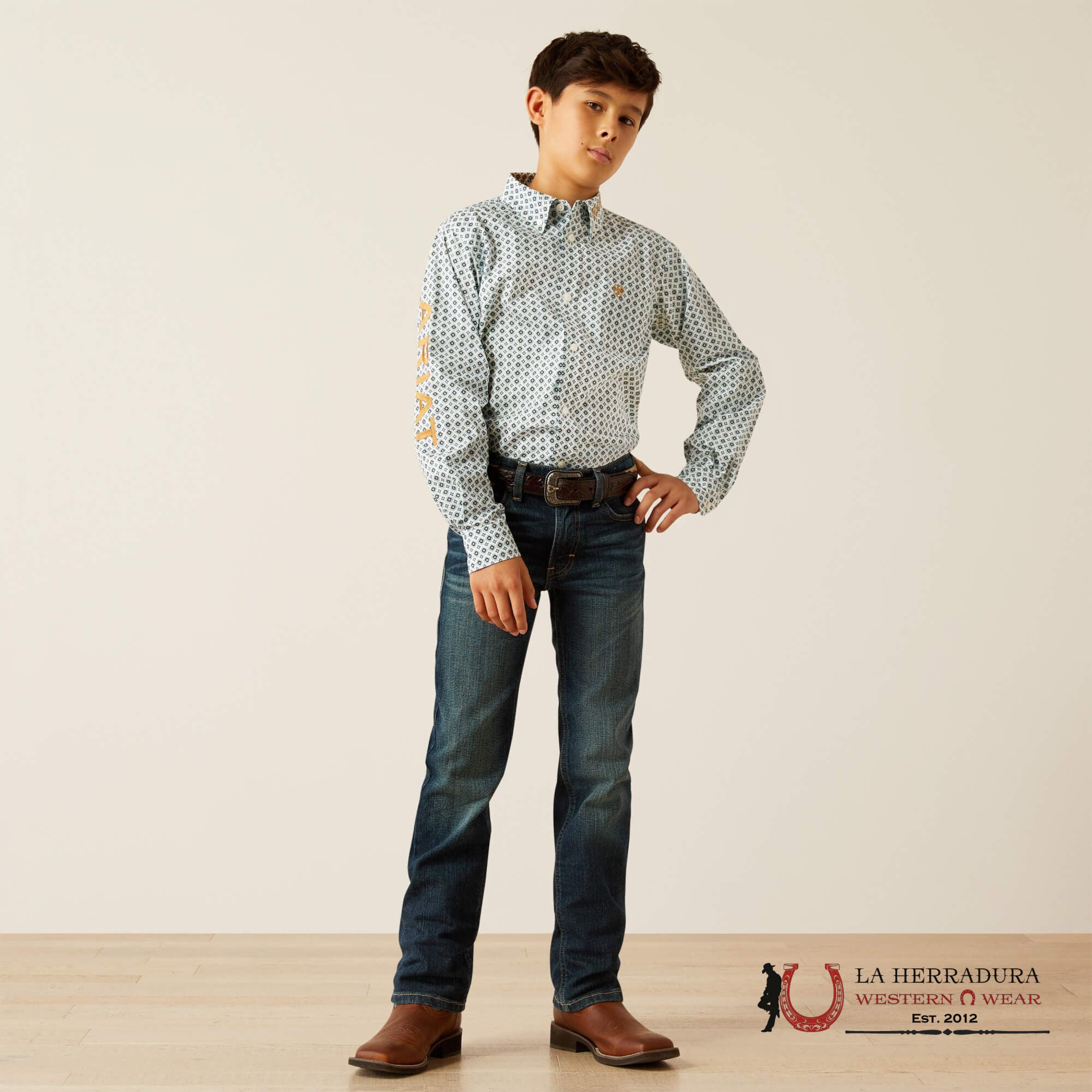 ARIAT KIDS SHIRT -BOYS BLUE/BROWN TEAM FRANKLIN LS 10058719 NIÑOS